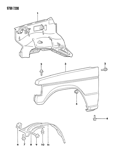 1989 Dodge Raider Fender & Shield Diagram