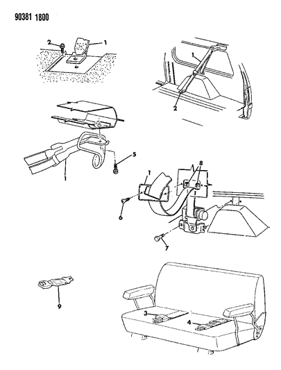 1992 Dodge Ramcharger Belts - Rear Seat Diagram 1