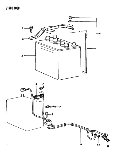 1991 Dodge Colt Battery Trays & Cables Diagram