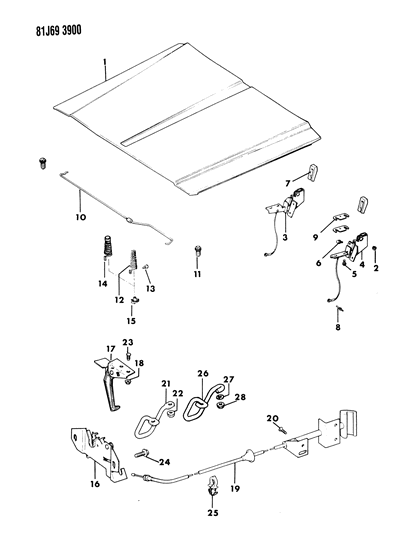 1986 Jeep Comanche Hood, Latch And Hinges Diagram