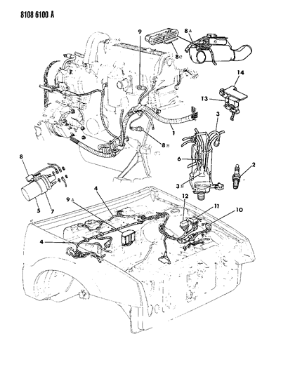 1988 Dodge Shadow Wiring - Engine - Front End & Related Parts Diagram