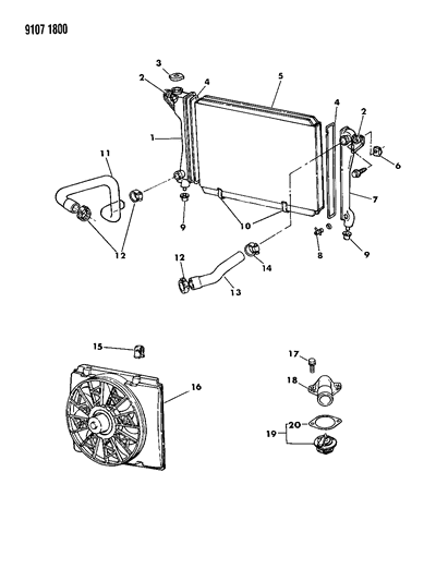 1989 Dodge Spirit Radiator & Related Parts Diagram 2