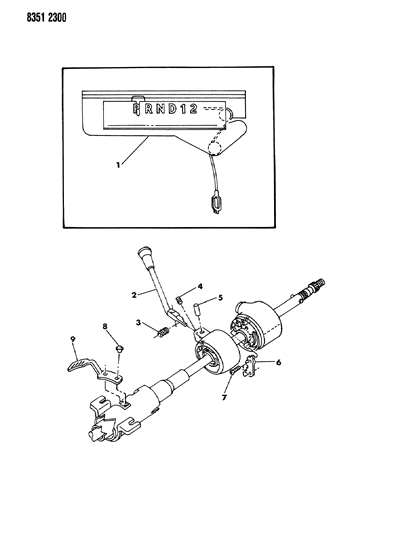 1989 Dodge W150 Controls, Gearshift, Steering Column Shift Diagram