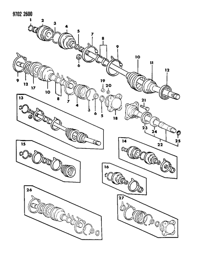 1989 Dodge Ram 50 Axle Shafts, Front Diagram