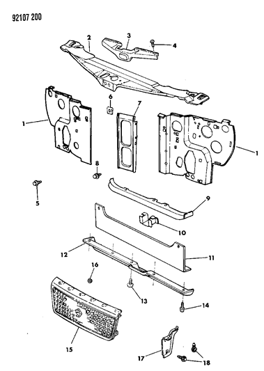 1992 Dodge Spirit Grille Rad Diagram for 4451915