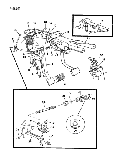 1988 Chrysler LeBaron Clutch Pedal & Linkage Diagram