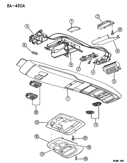 1994 Jeep Grand Cherokee Console, Overhead Diagram