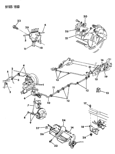 1991 Dodge Spirit Lines & Hoses, Brake Diagram 1