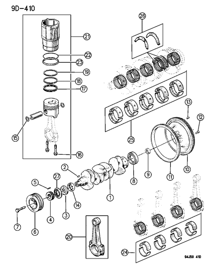 1994 Jeep Cherokee Crankshaft , Piston & Torque Converter Diagram 2