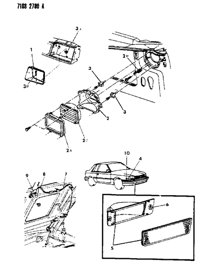 1987 Dodge Shadow Lamps - Front Diagram