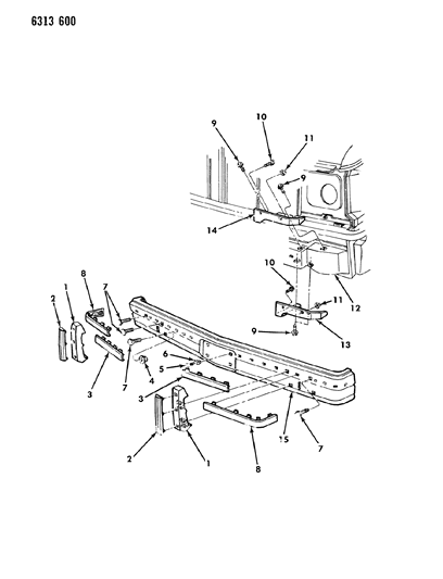 1986 Dodge Ram Van Bumper, Front Diagram