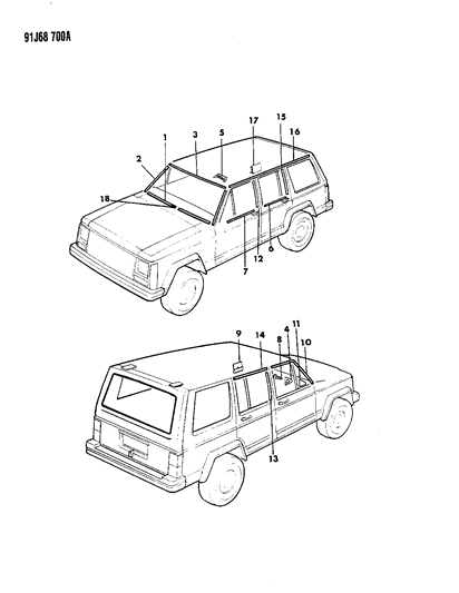 1992 Jeep Cherokee Mouldings, Exterior - Upper Diagram 3