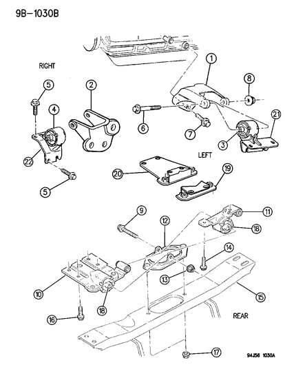 1994 Jeep Grand Cherokee Bracket Transmission Mount Diagram for 52058783