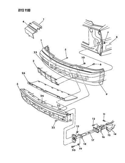 1988 Chrysler LeBaron Premium Fascia, Bumper Front Diagram