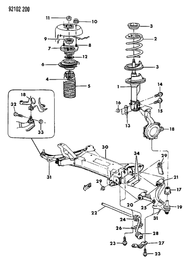 1992 Dodge Spirit Knuckle, Front. W/O Anti Lock Brakes, Right Diagram for 4449452