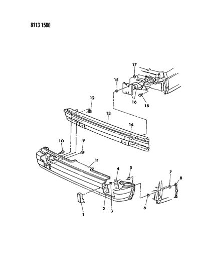 1988 Dodge Aries Bumper, Rear Diagram 1