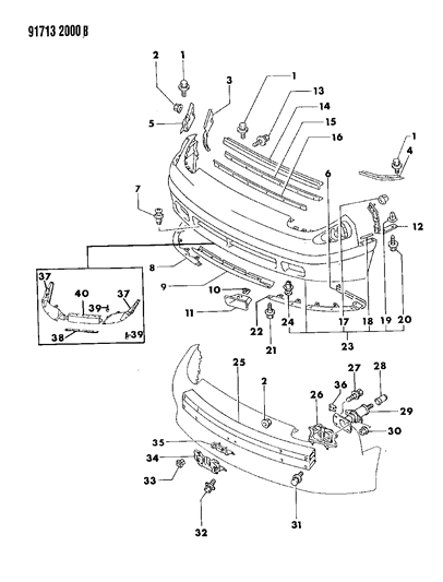 1991 Dodge Stealth Front Bumper & Support Diagram