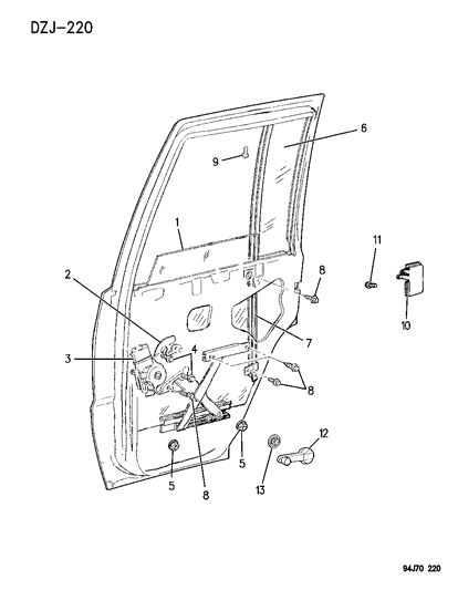 1995 Jeep Grand Cherokee Door, Rear Glass & Regulator Diagram