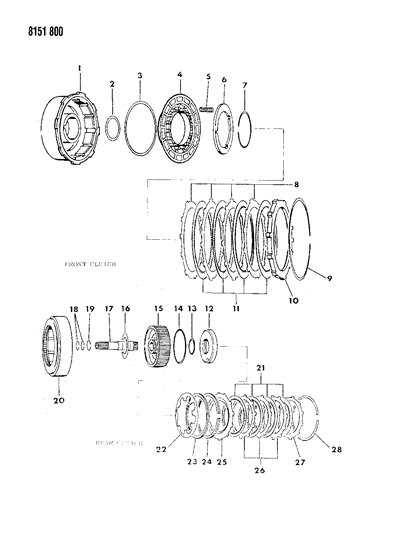1988 Dodge Diplomat Clutch, Front & Rear With Gear Train Diagram 1