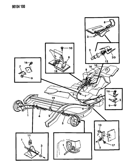 1990 Dodge Omni Lever & Cables, Parking Brake Diagram