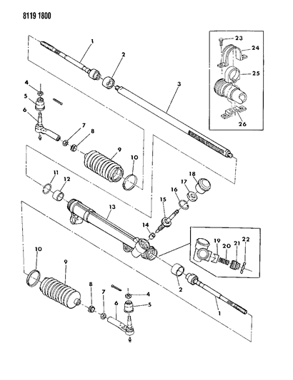 1988 Dodge Shadow Gear - Rack & Pinion, Manual And Attaching Parts Diagram