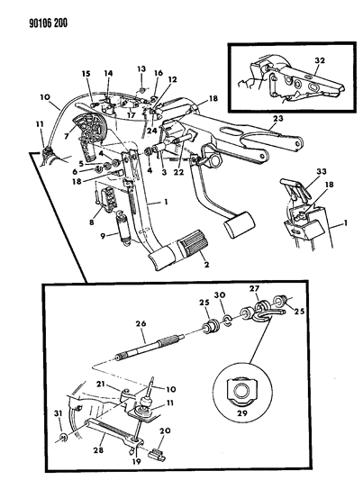 1990 Chrysler LeBaron Clutch Pedal & Linkage Diagram