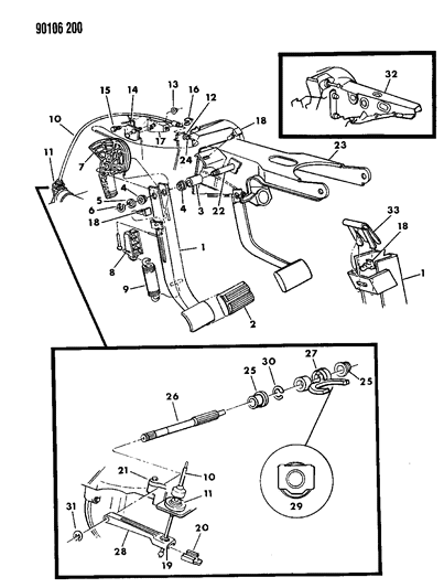 1990 Dodge Grand Caravan Clutch Pedal & Linkage Diagram