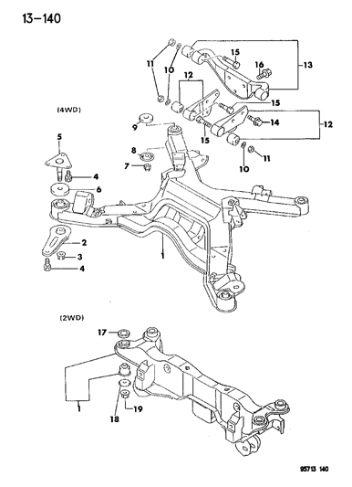 1996 Dodge Stealth Frame & Crossmember, Rear Diagram