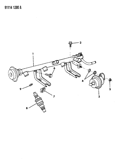 1991 Dodge Shadow Fuel Rail & Related Parts Diagram 1