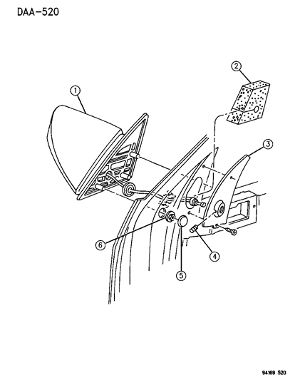 1994 Chrysler LeBaron Sedan Mirrors - Exterior Diagram