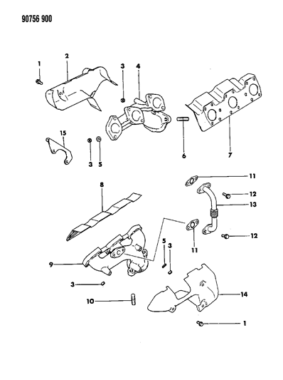 1990 Dodge Ram 50 Manifolds - Intake & Exhaust Diagram 2