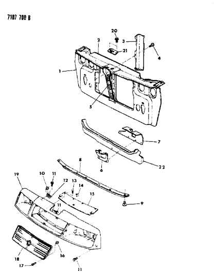 1987 Chrysler LeBaron Grille & Related Parts Diagram