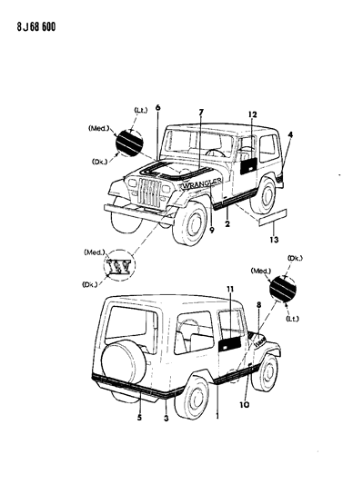 1988 Jeep Wrangler Decals, Exterior Diagram 8