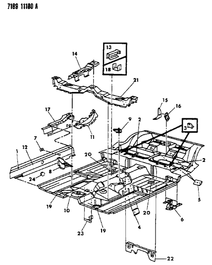 1987 Chrysler LeBaron GTS Floor Pan Front Diagram
