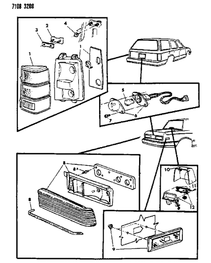 1987 Dodge Aries Lamps & Wiring - Rear Diagram