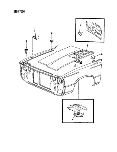 1988 Dodge 600 Bumpers & Plugs, Fender, Hood Diagram