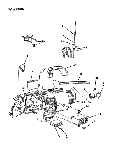 1992 Dodge Daytona Instrument Panel, Radio & Antenna Diagram