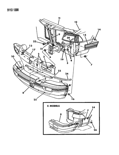 1989 Dodge Spirit Fascia, Front Diagram