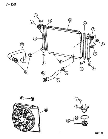 1994 Chrysler LeBaron GTC Radiator & Related Parts Diagram