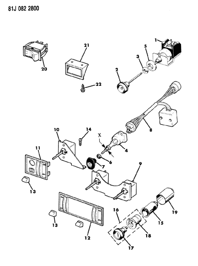 1985 Jeep J20 Switch, Tailgate Glass Diagram for J5465054