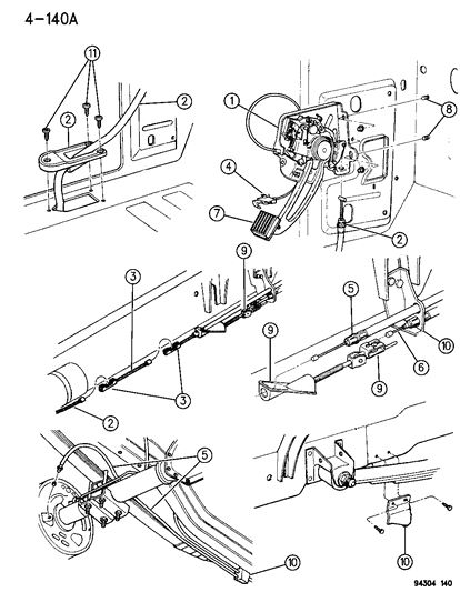 1994 Dodge Ram 2500 Lever & Cables, Parking Brake Diagram