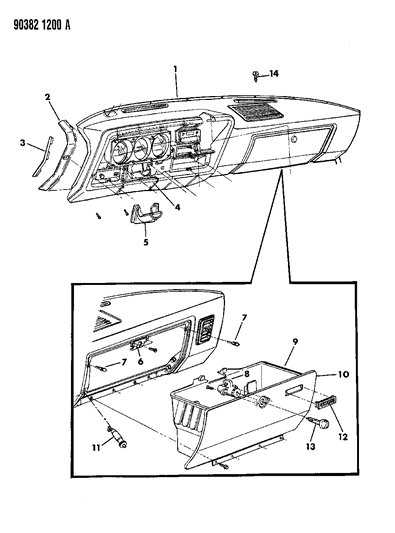 1993 Dodge D350 Instrument Panel Panel - Glovebox Diagram 2