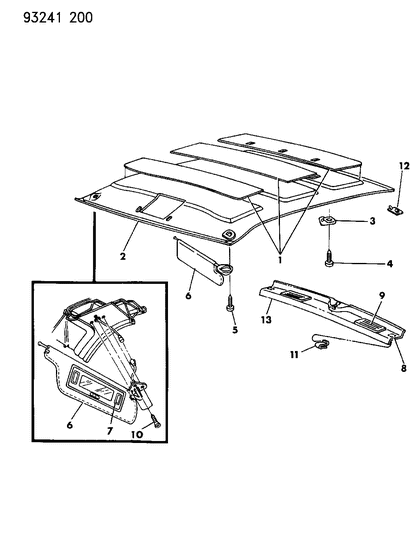 1993 Dodge Dynasty Headliner - Visor - Silencers Diagram