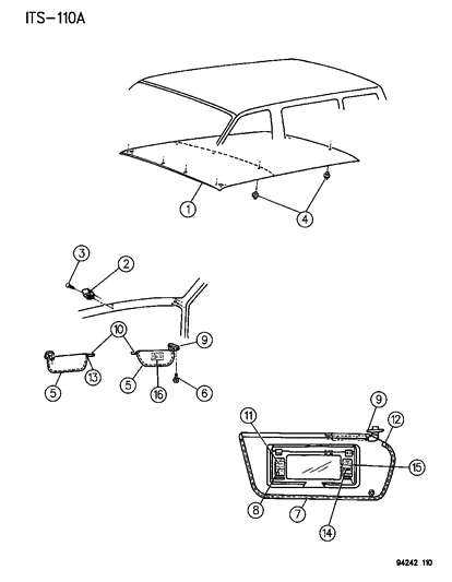 1994 Chrysler Town & Country Headliner & Visor Diagram