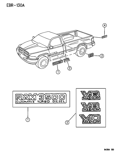 1996 Dodge Ram 1500 Nameplates & Ornamentation Diagram