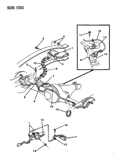 1990 Dodge W250 Lines & Hoses - Brake Rear Axle Diagram