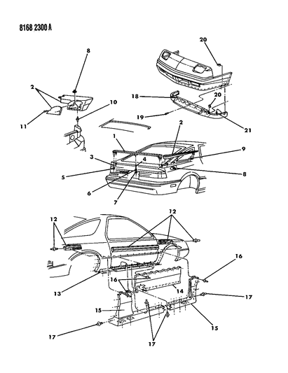 1988 Dodge Daytona Ground Effects Package - Exterior View Diagram