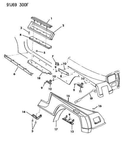 1991 Jeep Cherokee Front Fender & Rocker Panel Diagram