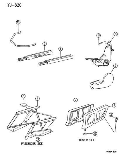 1995 Jeep Wrangler Seat Assemblies, Seat Covers And Seat Tracks Front Seat Diagram 1