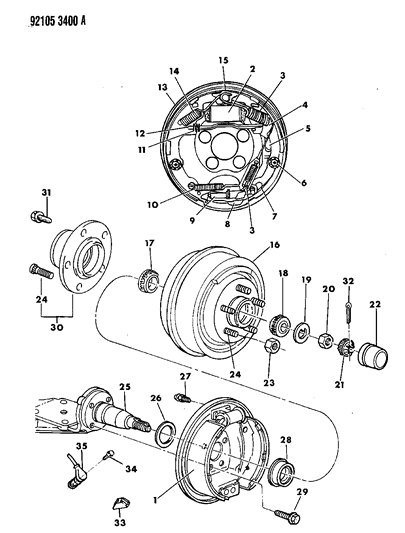 1992 Chrysler Town & Country Brakes, Rear Drum Diagram